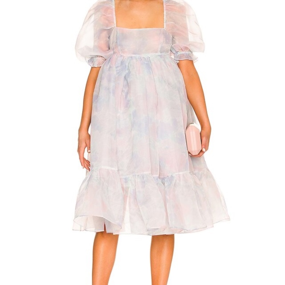 Selkie Pastel Watercolor Floral French Puff Dress NWT size M